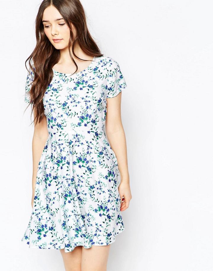 Vila Ditsy Print Skater Dress - White Print