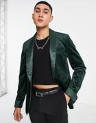 Devil's Advocate Shawl Collar Skinny Fit Velvet Blazer-green