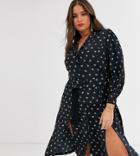 Fashion Union Plus Shirt Dress With Belted Waist In Allover Ditsy Floral