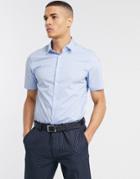 Asos Design Stretch Slim Formal Work Shirt With Shirt Sleeves In Blue