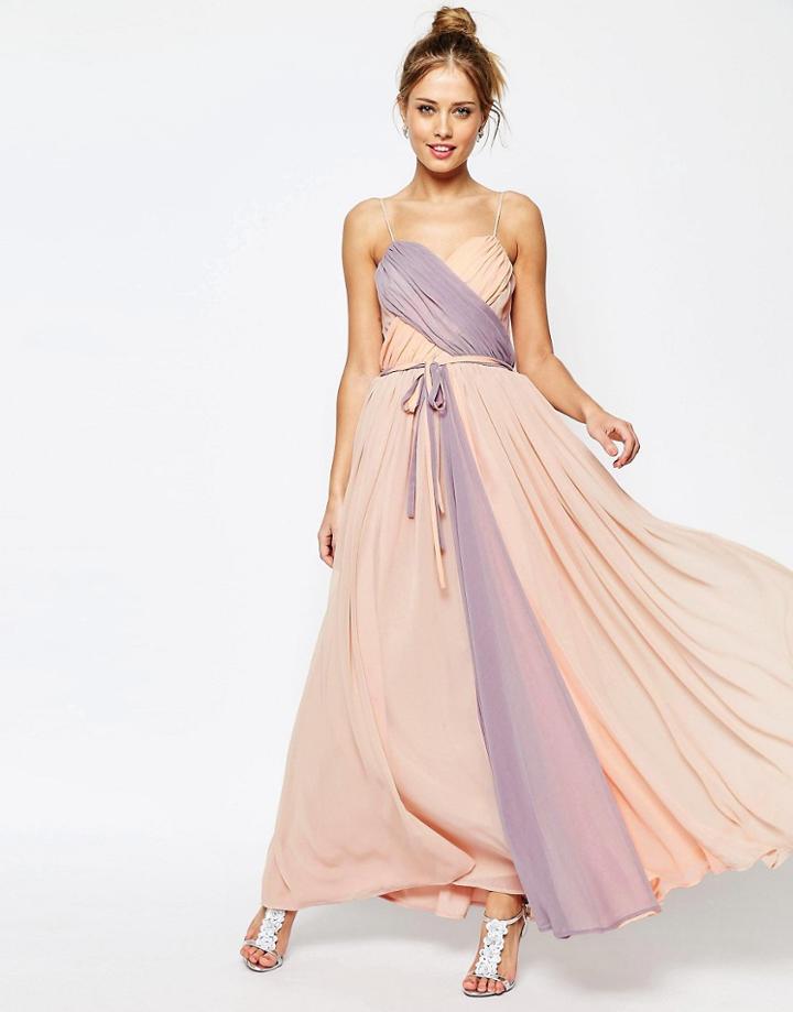 Asos Salon Cross Over Color Block Cami Maxi Dress - Multi