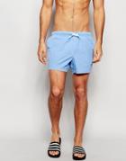 Asos Short Length Swim Shorts In Blue With Acid Wash - Lt Blue