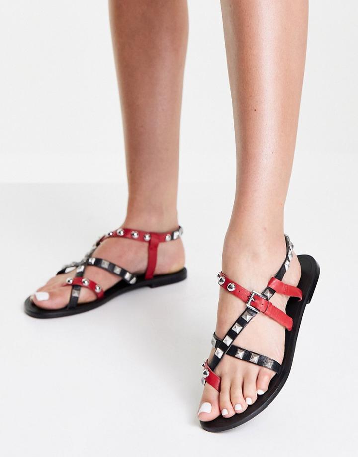 Asos Design Fairground Studded Leather Sandals In Red