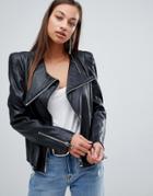 Forever Unique Faux Leather Jacket With Shoulder Pads - Black