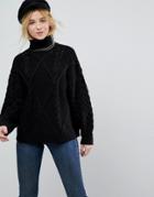 Asos Sweater In Cable And Roll Neck - Black