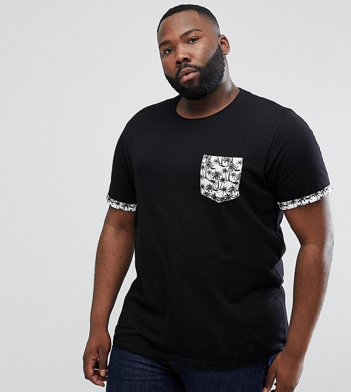 Brave Soul Plus Palm Tree Pocket T-shirt - Black