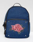 Yoki Denim Floral Patch Backpack With Studding - Navy
