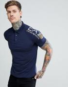 Ea7 Slim Fit Foil Logo Stretch Polo In Navy - Navy