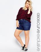 Asos Curve High Waist Denim Shorts In Indigo - Blue