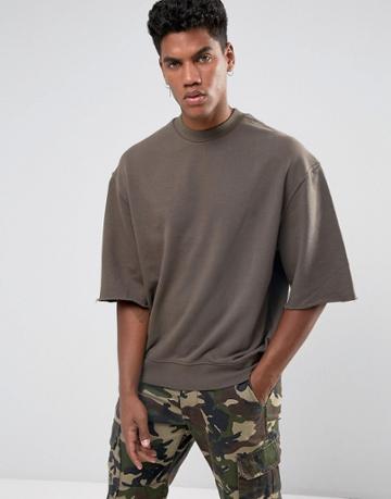 Brooklyns Own Sweatshirt In Brown With Raw Hem Sleeves - Brown