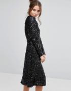 Warehouse Sequin Midi Dress - Black