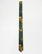 Asos Slim Tie With Green Marble Print - Green