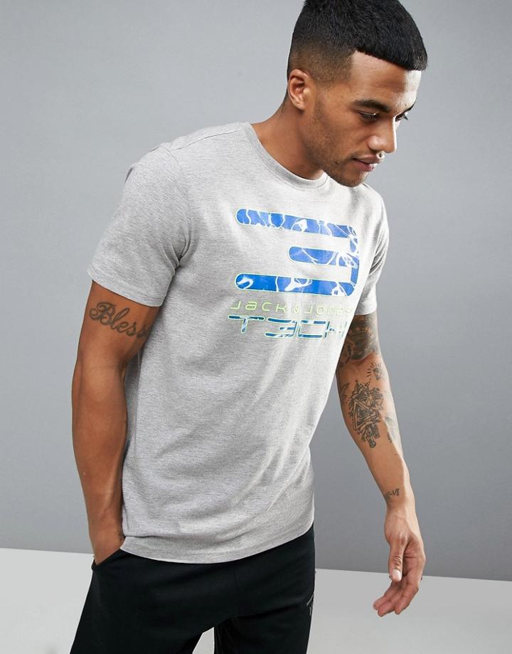 Jack & Jones Tech T-shirt With Graphic Logo - Gray