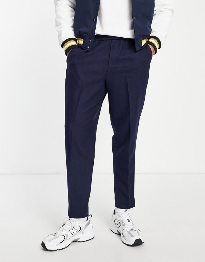 Harry Brown Tweed Wool Mix Elasticated Ankle Grazer Pants-navy