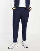 Harry Brown Tweed Wool Mix Elasticated Ankle Grazer Pants-navy