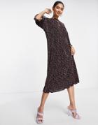 Asos Design Plisse Midi Oversized T-shirt Dress In Dark Ditsy Floral Print-multi