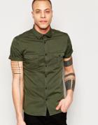 Asos Skinny Military Shirt In Khaki With Short Sleeves - Khaki