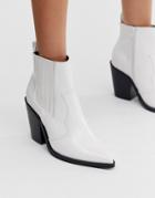 Asos Design Elliot Western Boots In White Croc - White