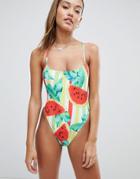 Jaded London Square Neck Watermelon Cami Swimsuit - Multi