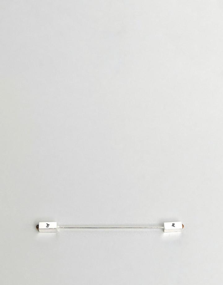 Aetherston Silver Tie Pin With Tiger Eye Stone - Silver