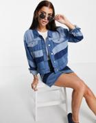 Neon Rose Relaxed Coordinating Jacket In Wavy Denim-blues