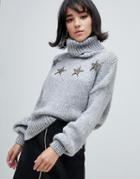 River Island Roll Neck Sweater With Stars In Gray