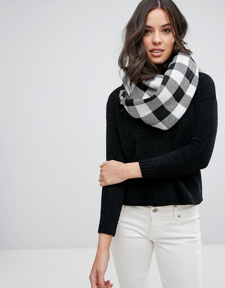 Plush Fleece Lined Plaid Infinity Scarf - Black