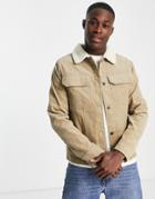Selected Homme Jacket With Sherpa Collar In Beige Cord-neutral