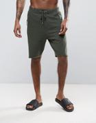Asos Skinny Jersey Shorts With Zips In Khaki - Green
