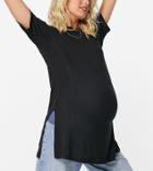 Asos Design Maternity Oversized Ribbed T-shirt With Side Slits And Stitch Detail In Black