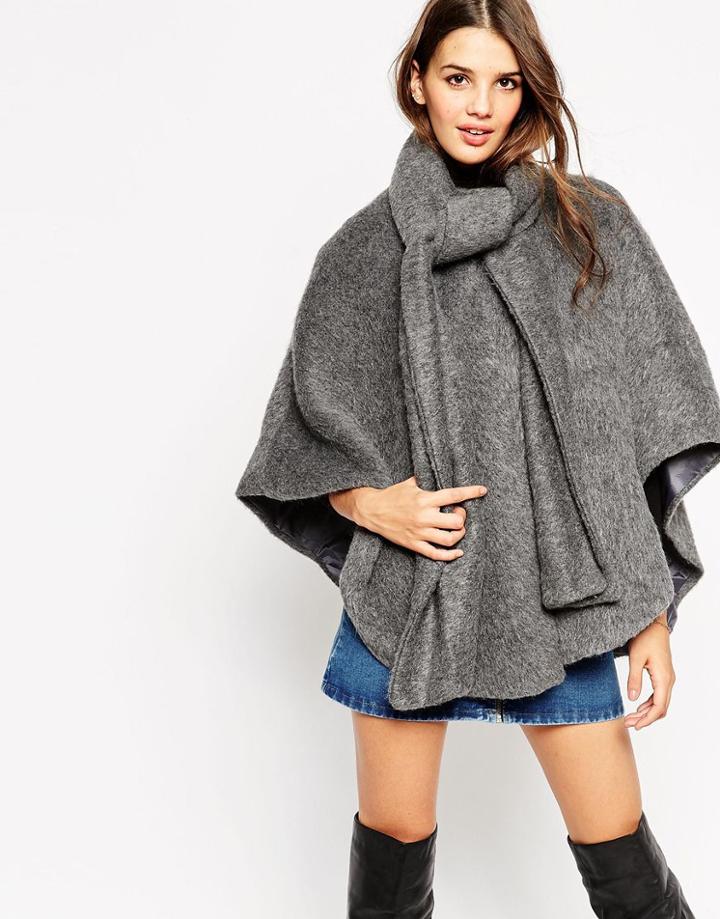 Asos Mini Coat Cape In Brushed Mohair - Gray