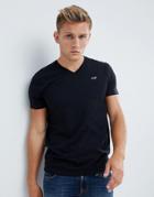 Hollister Solid Core V-neck T-shirt Seagull Logo Slim Fit In Black - Black