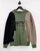 Good For Nothing Oversized Spliced Hoodie In Black And Khaki With Mixed Logo Print-multi