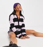 Noisy May Exclusive Oversized Rugby Romper In Lilac Stripe-multi