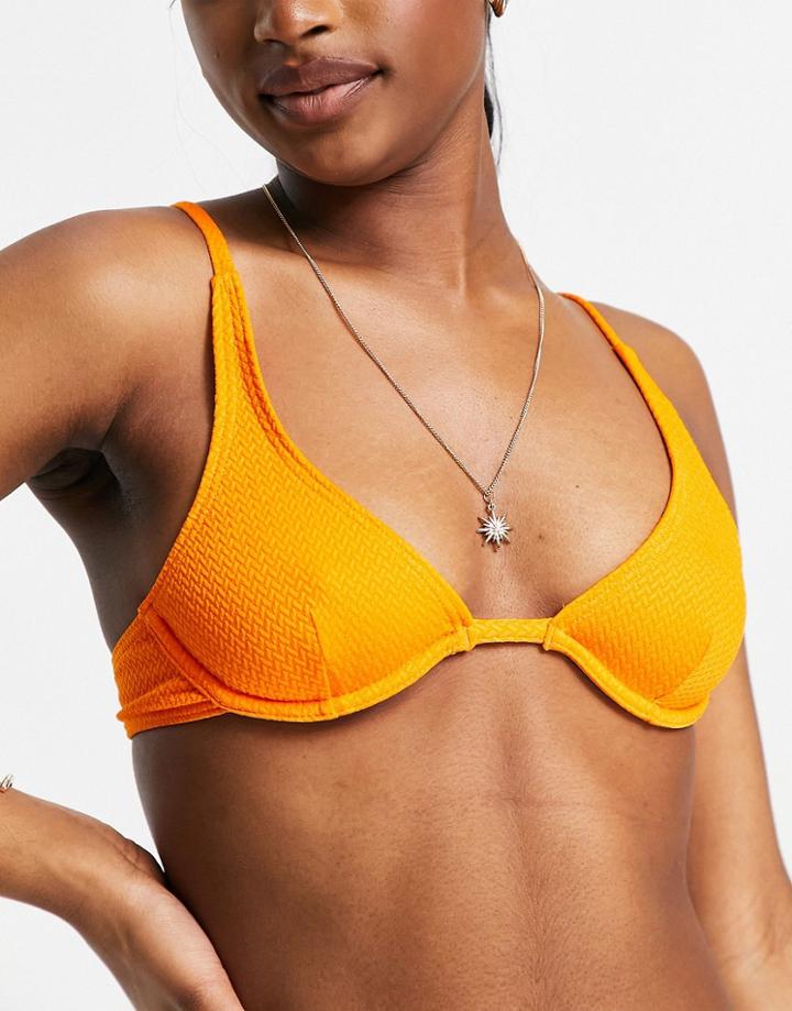 South Beach Underwired Texture Triangle Bikini In Coral-orange