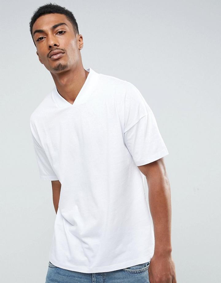 Asos Oversized T-shirt With V-neck In White - White