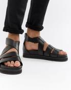 Asos Design Gladiator Sandals In Black Leather With Chunky Sole - Black