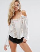 Surf Gypsy Embroidered Cold Shoulder Beach Top - White