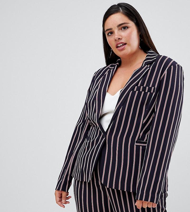 Unique 21 Hero Striped Tailored Single Button Blazer - Navy