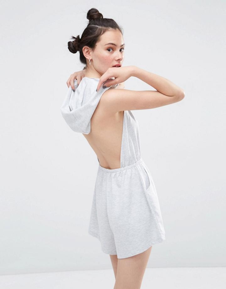 Asos Backless Hooded Romper - Gray Marl