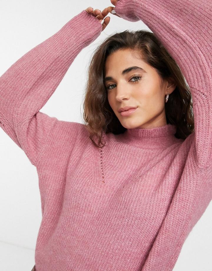 Selected Femme High Neck Sweater With Stitch Detail-pink