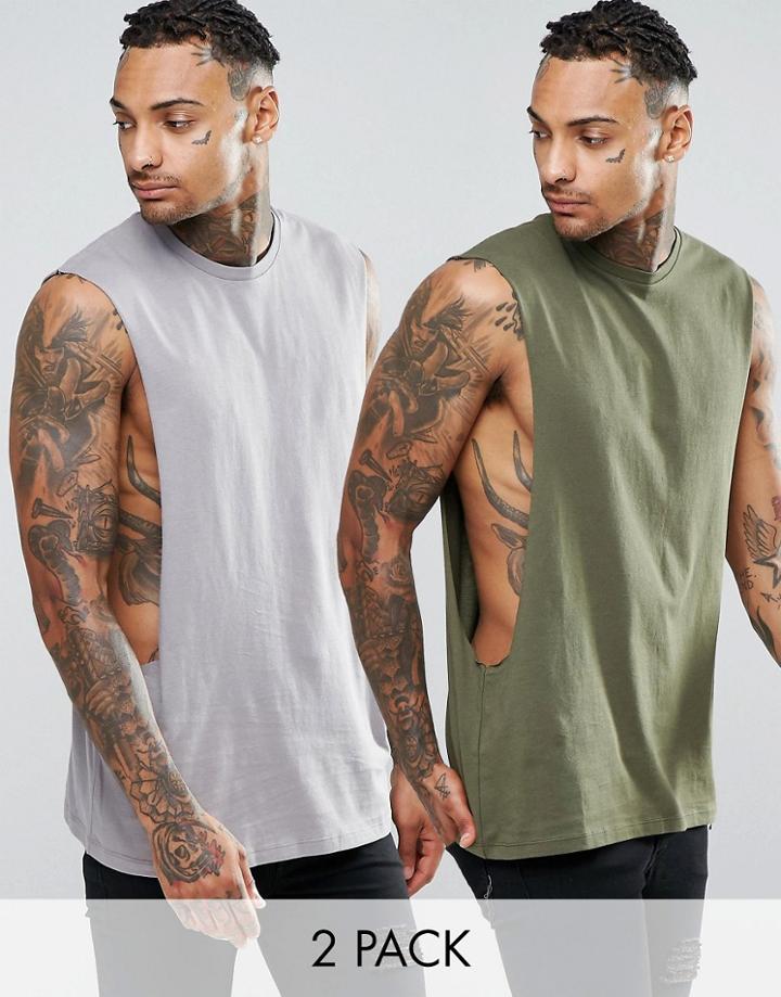 Asos Sleeveless T-shirt With Extreme Dropped Armhole 2 Pack - Multi