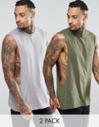 Asos Sleeveless T-shirt With Extreme Dropped Armhole 2 Pack - Multi