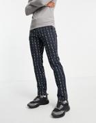Twisted Tailor Pants With Chain In Safety Pin Stripe In Black