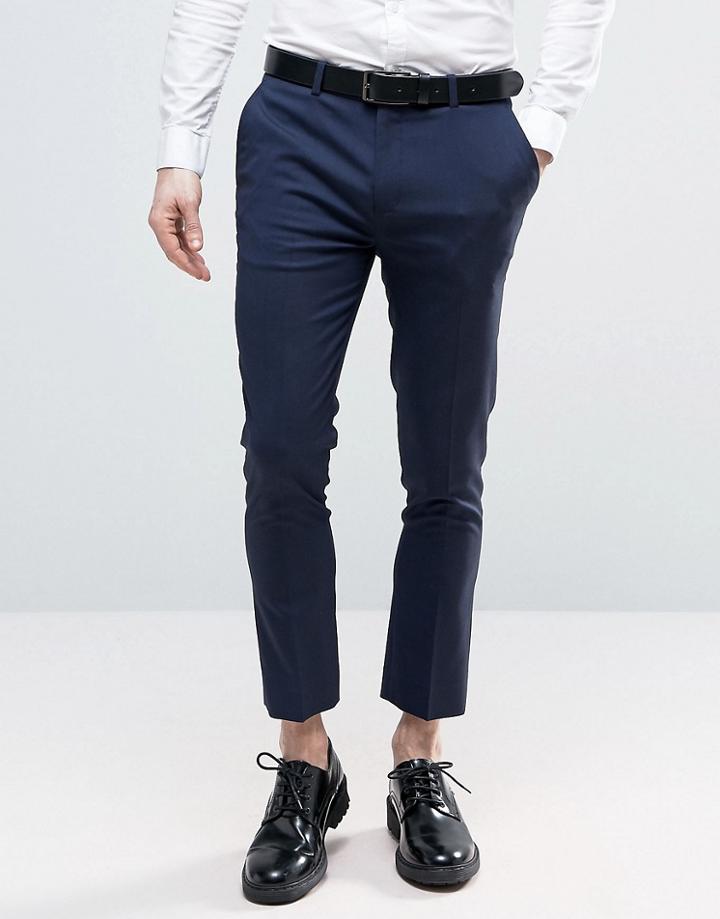 Asos Super Skinny Smart Crop Pants In Navy - Navy