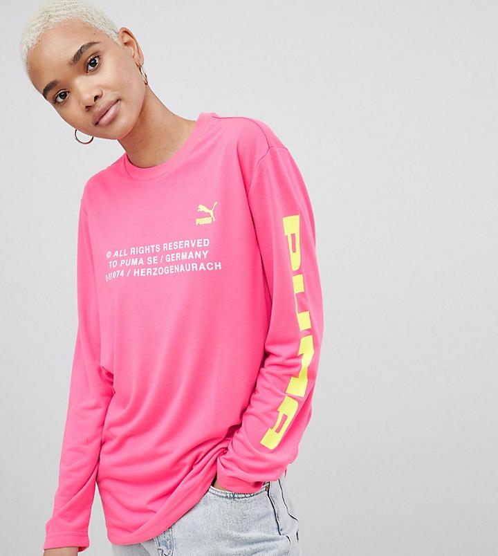 Puma Exclusive To Asos Long Sleeve T-shirt With Techno Logo In Neon Pink - Pink