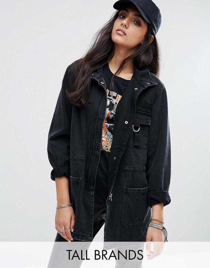 Noisy May Tall Oversized Denim Jacket With Utility Detail - Black