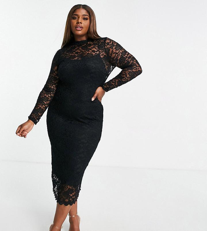 Asos Design Curve Lace Midi Dress In Black
