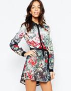 Yumi Shirt Dress In Floral Bird Print - Multi