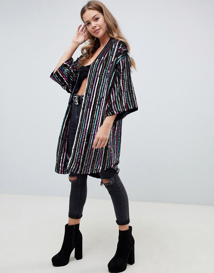 Asos Design Stripe Sequin Kimono - Multi